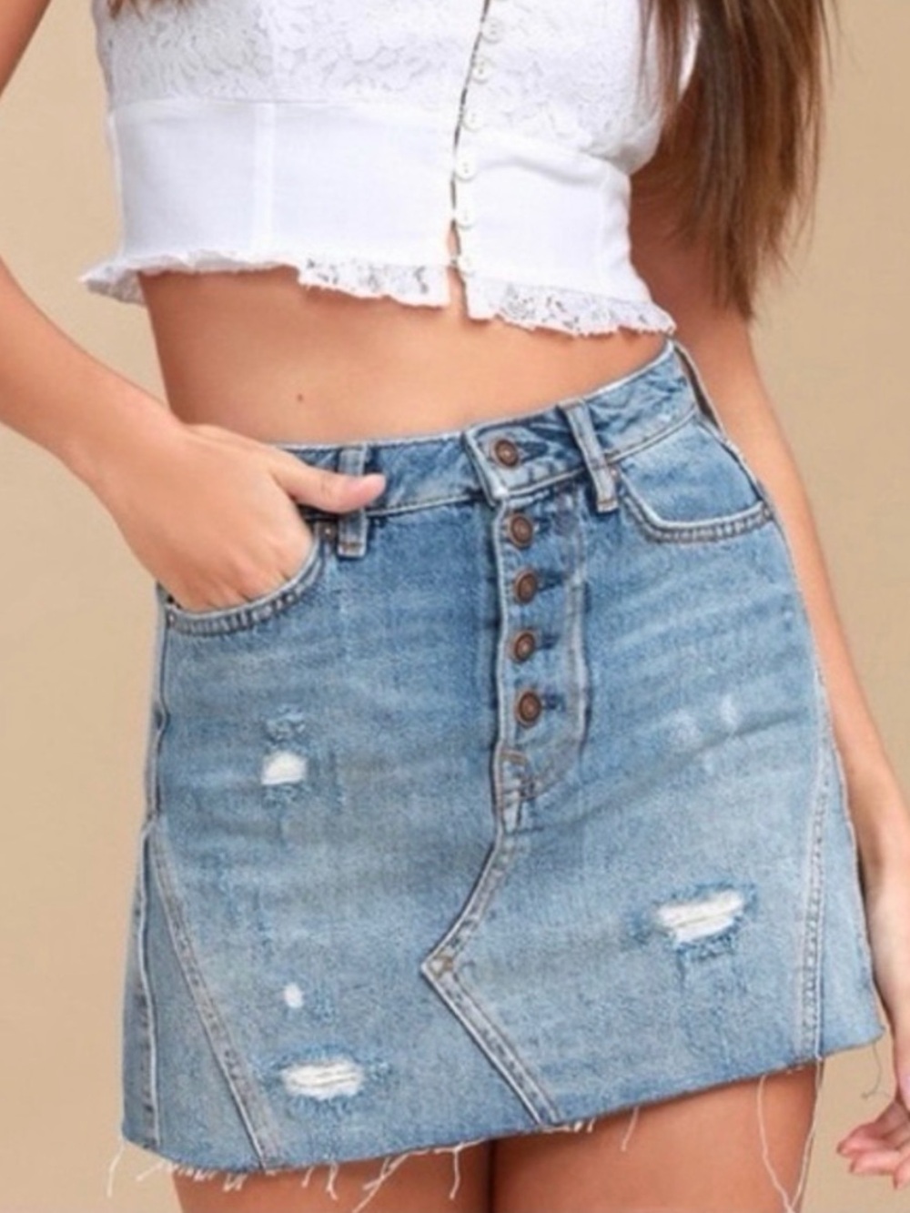We the Free Distressed Denim Mini Skirt